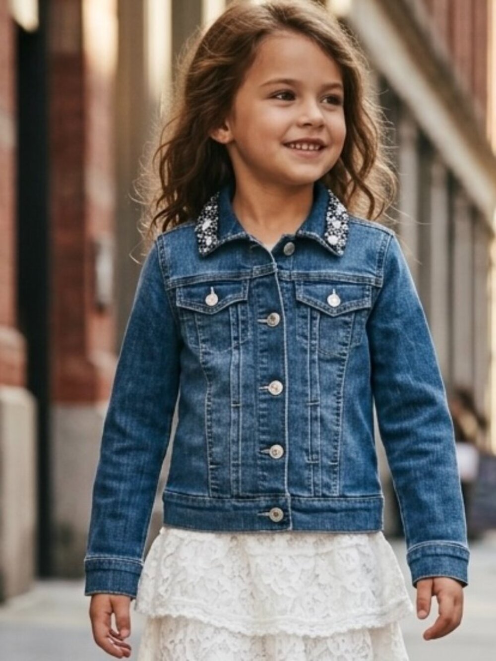 Guess Girls Denim Jean Jacket Size 7  Cropped Embellished‎ Rhinestones